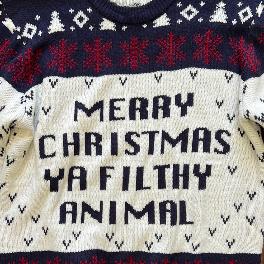 Ugly Christmas Sweater Blue and White Crewneck with Festive Flair - Picture 3 of 5